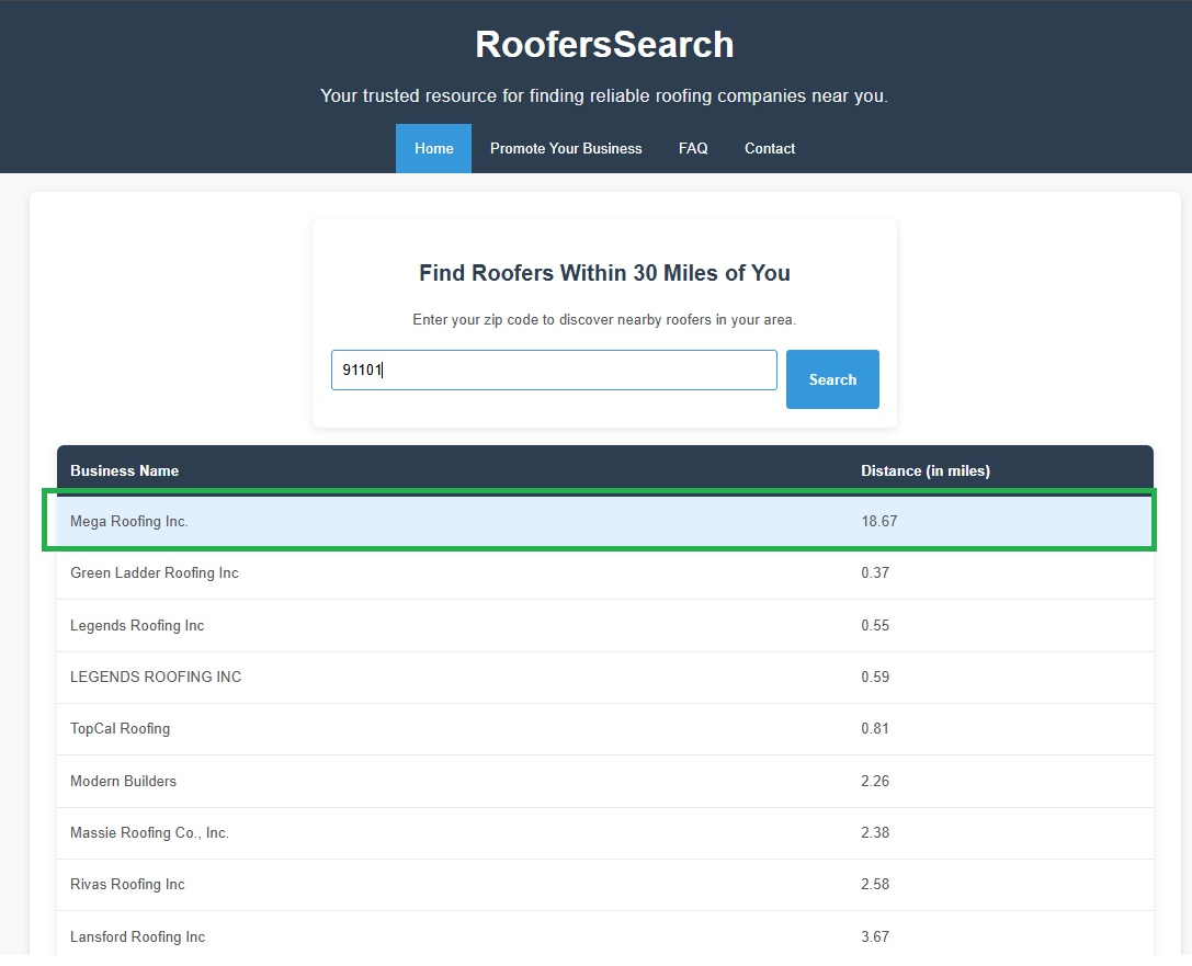 Top ZIP Search Results Example